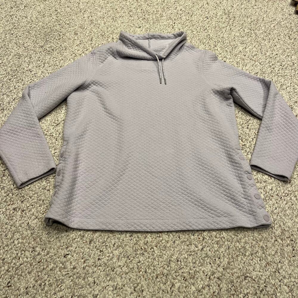 LL Bean Softlight Quilted Pullover Sz L Lavender Mock Neck Cozy Preppy Casual